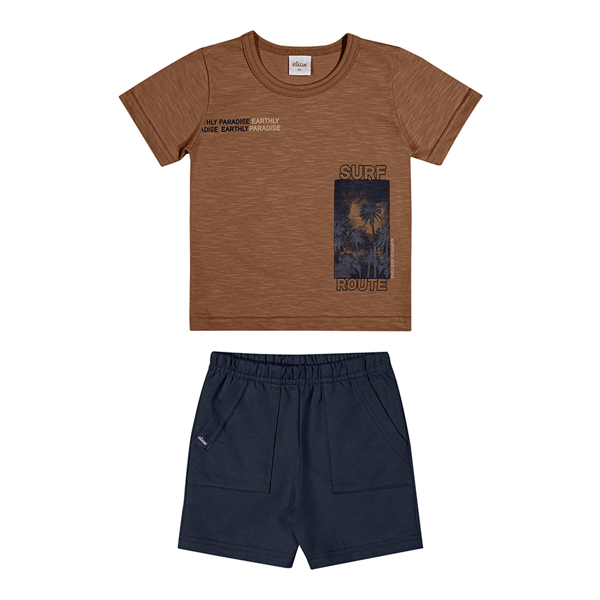 Conjunto Infantil Elian Camiseta Flamê E Bermuda Moletom
