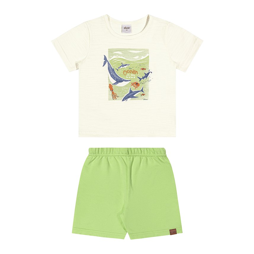 Conjunto Infantil Elian Camiseta Flamê E Bermuda Moletom