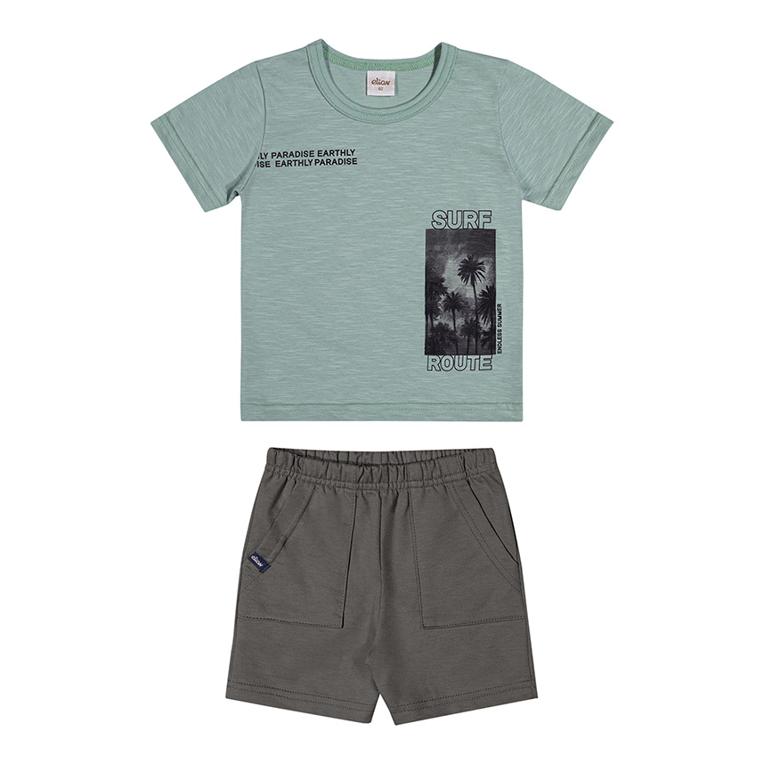 Conjunto Infantil Elian Camiseta Flamê E Bermuda Moletom