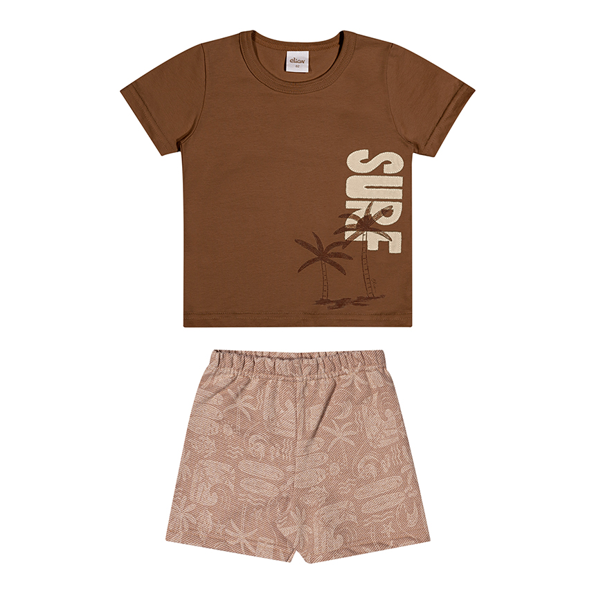 Conjunto Infantil Elian Camiseta Malha E Bermuda Moletom
