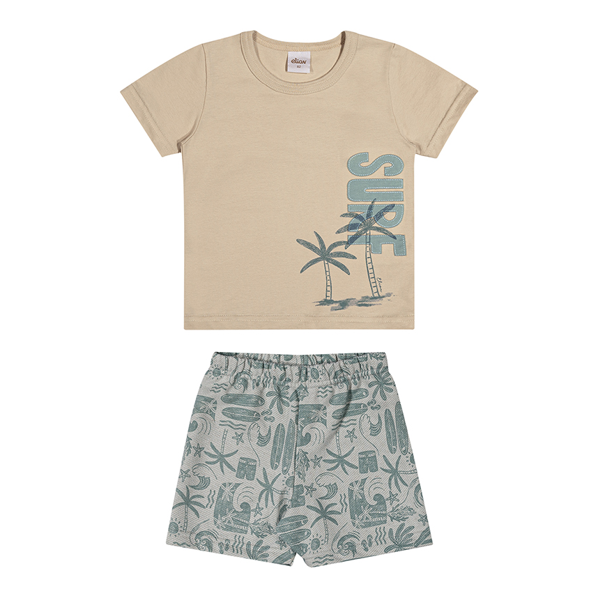 Conjunto Infantil Elian Camiseta Malha E Bermuda Moletom