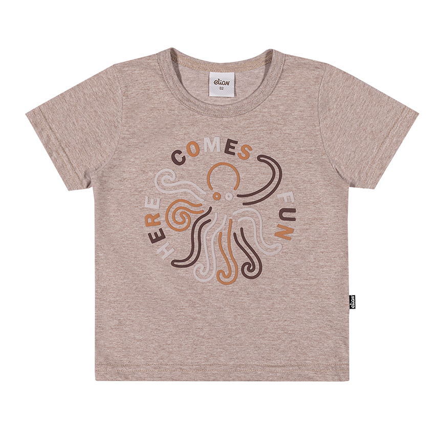 Camiseta Infantil Elian Em Malha Mescla Estampada