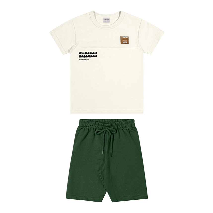Conjunto Infantil Elian Camiseta Flamê E Bermuda Moletom