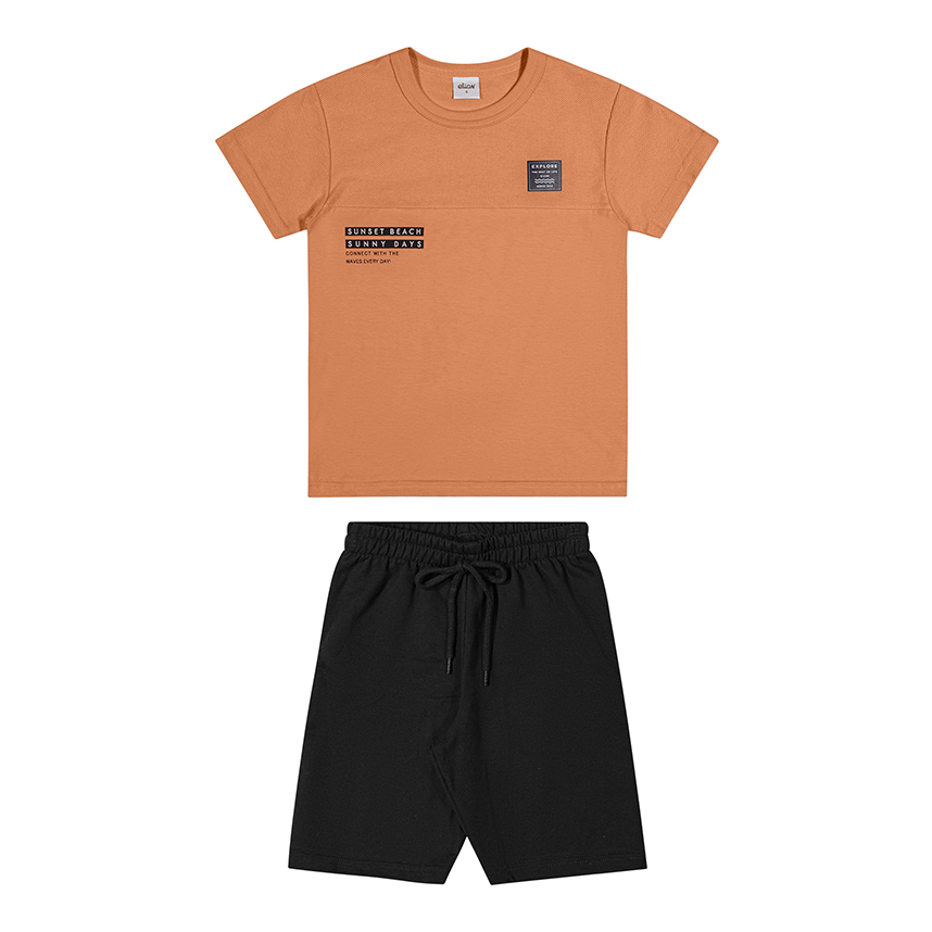 Conjunto Infantil Elian Camiseta Flamê E Bermuda Moletom