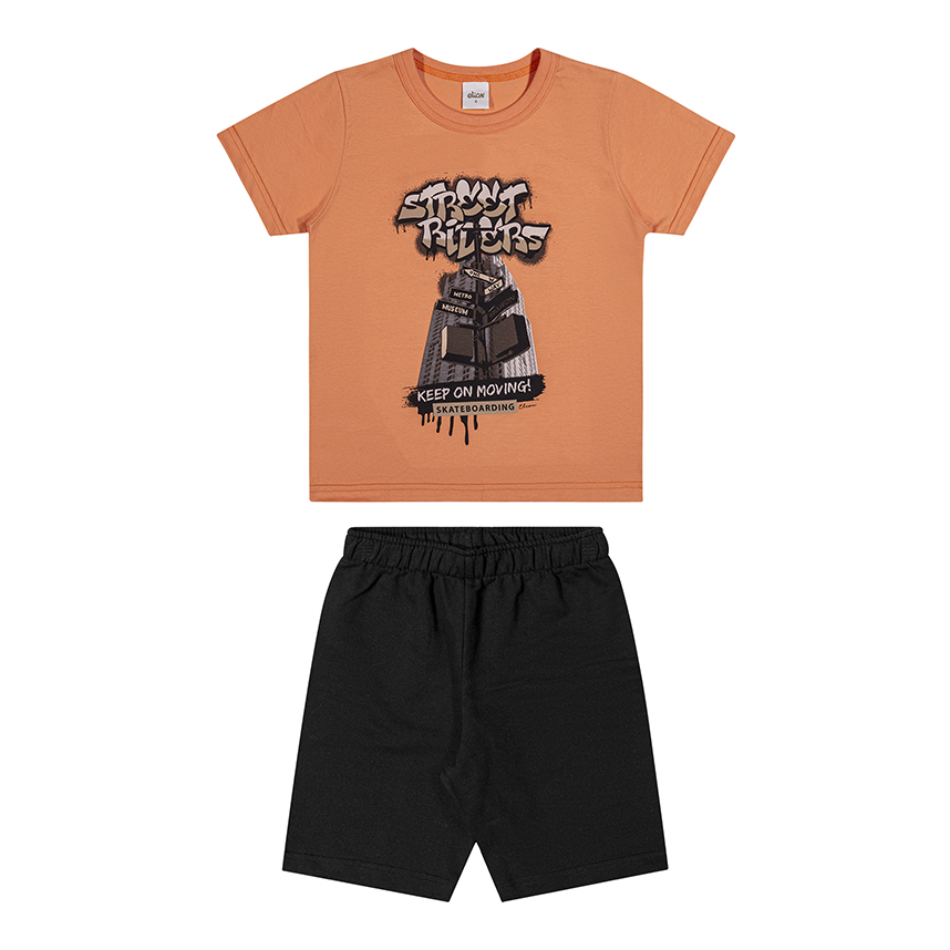 Conjunto Infantil Elian Camiseta Malha E Bermuda Moletom
