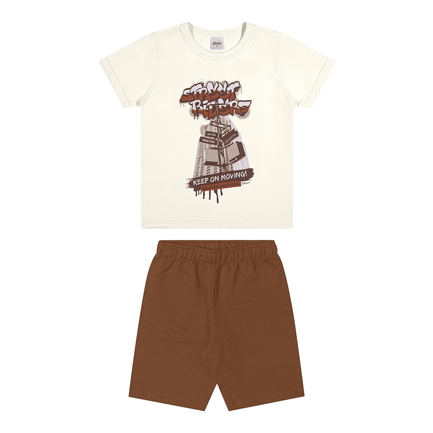 Conjunto Infantil Elian Camiseta Malha E Bermuda Moletom