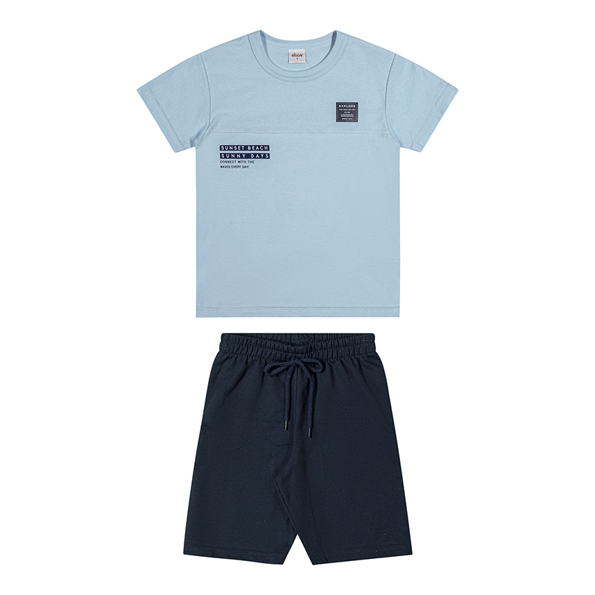 Conjunto Juvenil Elian Camiseta Flamê E Bermuda Moletom