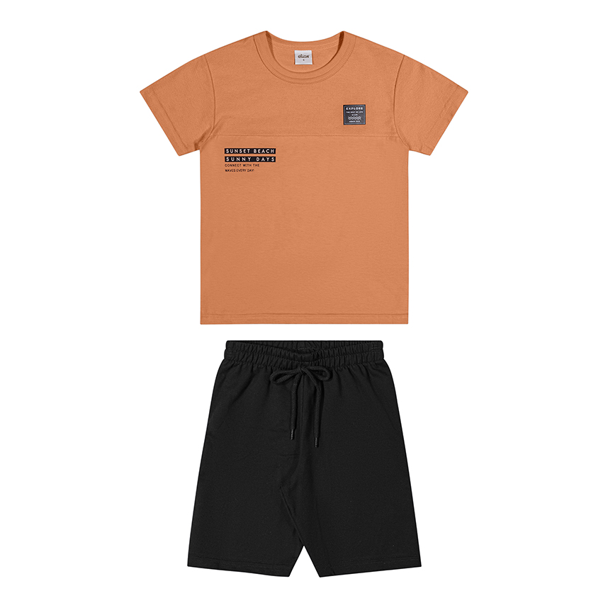 Conjunto Juvenil Elian Camiseta Flamê E Bermuda Moletom
