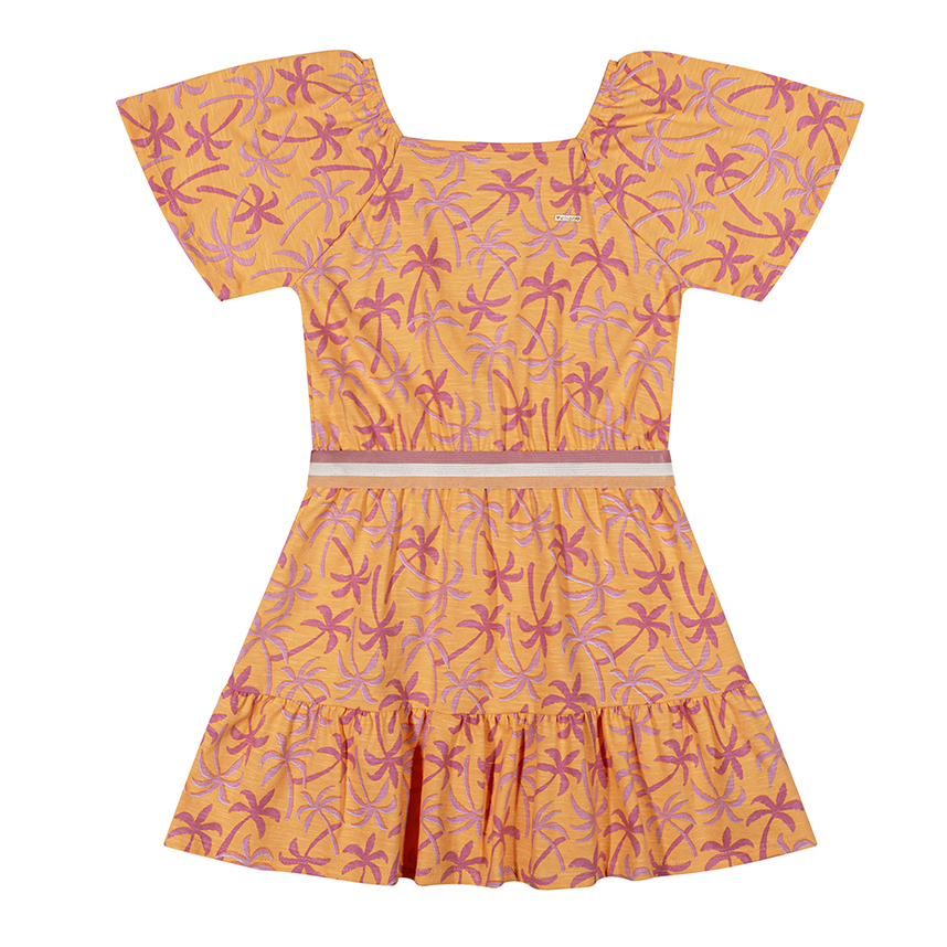 Vestido Infantil Elian Em Malha Flamê Com Elástico Vestido Infantil Elian Em Malha Flamê Com Elástico