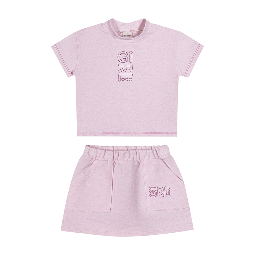 Conjunto Juvenil Elian Blusa Mescla E Saia Moletom Mescla