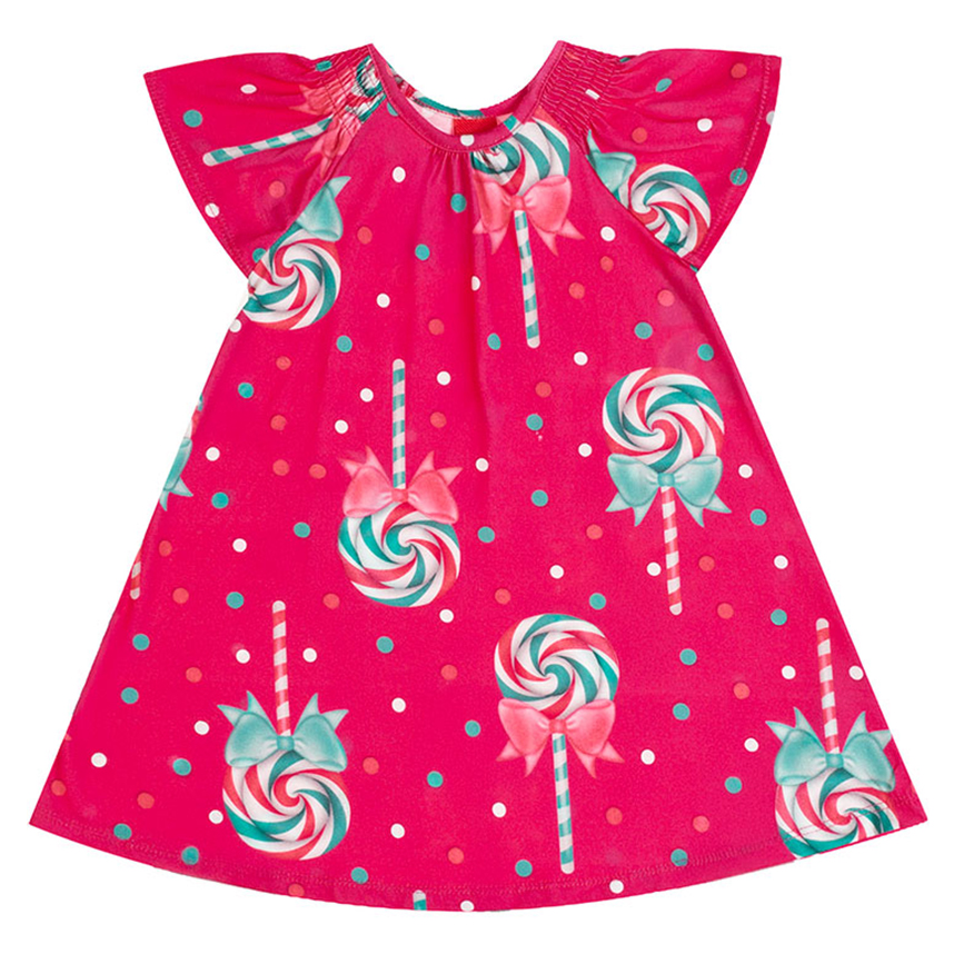 Vestido Infantil Kyly Manga Curta Estampa Pirulitos Vestido Infantil Kyly Manga Curta Estampa Pirulitos