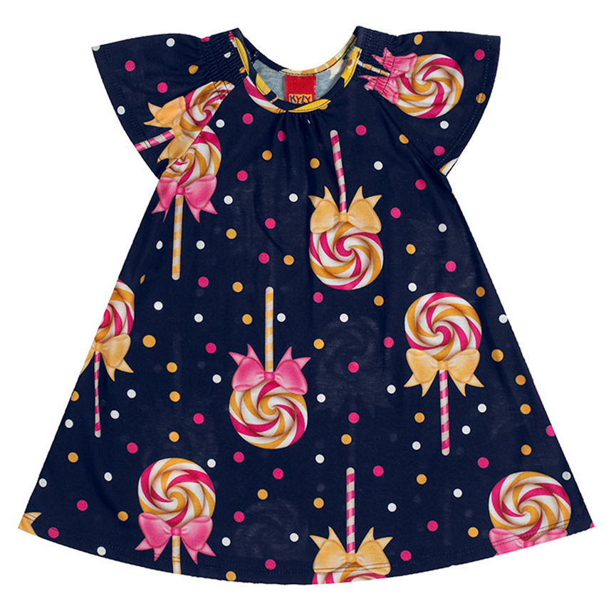 Vestido Infantil Kyly Manga Curta Estampa Pirulitos Vestido Infantil Kyly Manga Curta Estampa Pirulitos