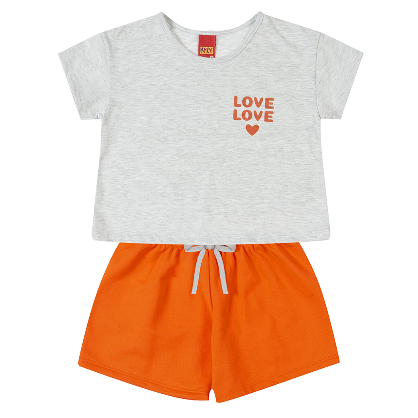Conjunto Infantil Kyly Blusa Meia Malha E Short Em Moletom Conjunto Infantil Kyly Blusa Meia Malha E Short Em Moletom