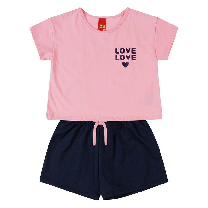 Conjunto Infantil Kyly Blusa Meia Malha E Short Em Moletom Conjunto Infantil Kyly Blusa Meia Malha E Short Em Moletom