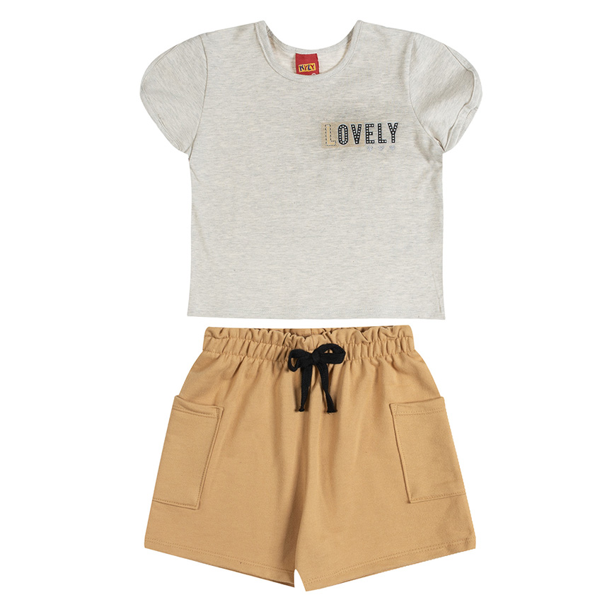 Conjunto Infantil Kyly Blusa Cropped E Short Em Moletom Conjunto Infantil Kyly Blusa Cropped E Short Em Moletom