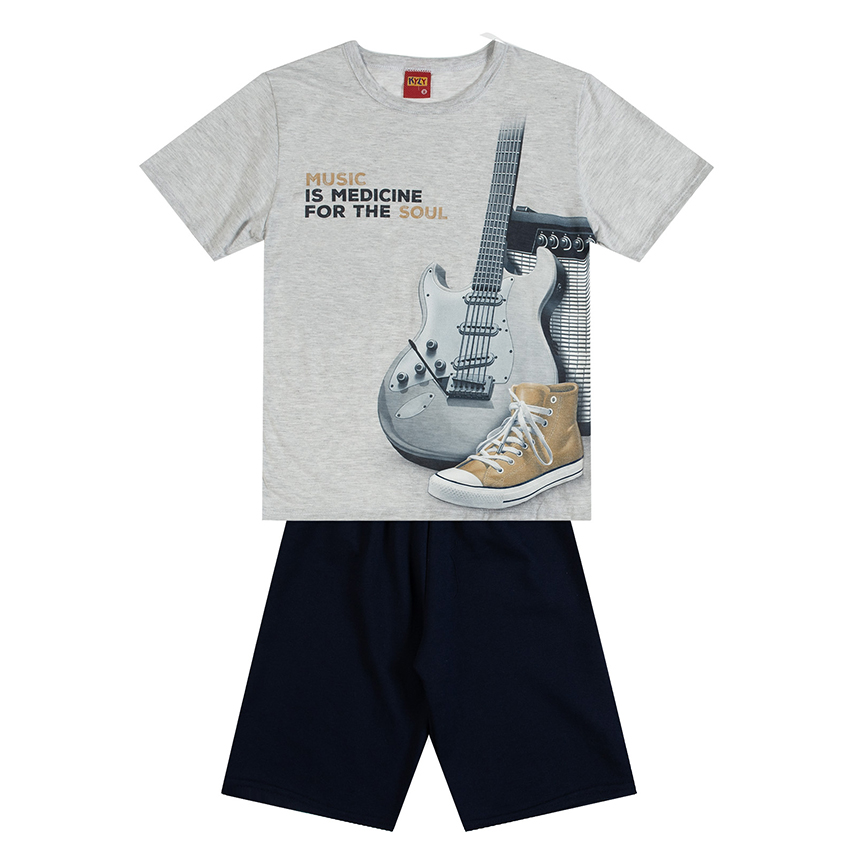 Conjunto Juvenil Kyly Camisa Meia Malha E Bermuda Moletom Conjunto Juvenil Kyly Camisa Meia Malha E Bermuda Moletom