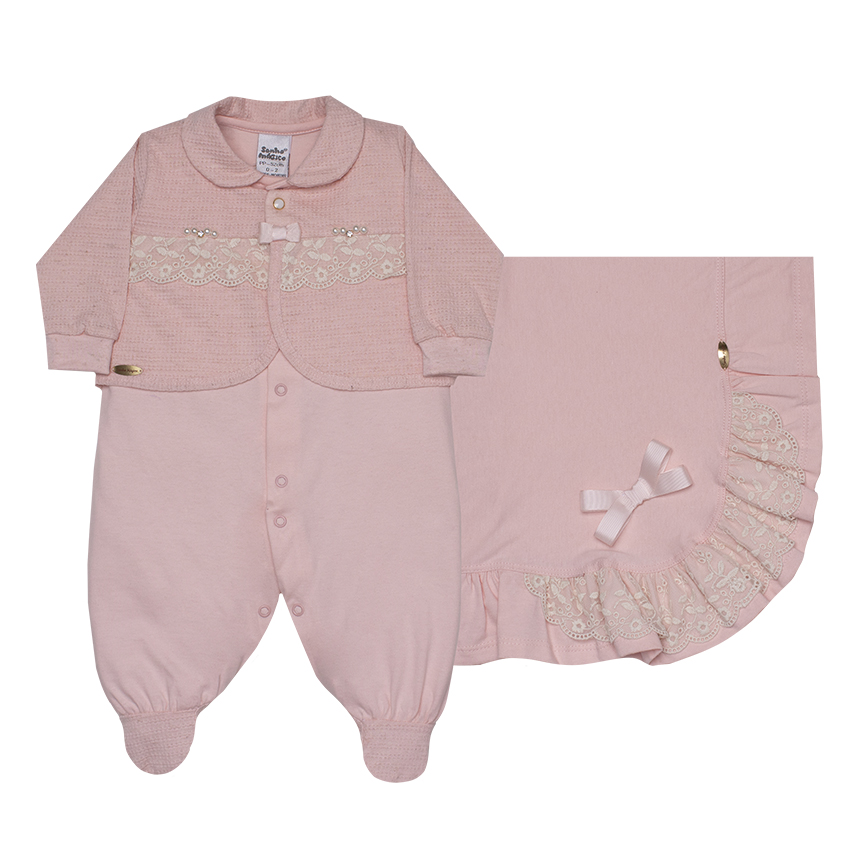 Saída Maternidade Sonho Mágico Bordado com Laço 2 Peças Saída Maternidade Sonho Mágico Bordado com Laço 2 Peças