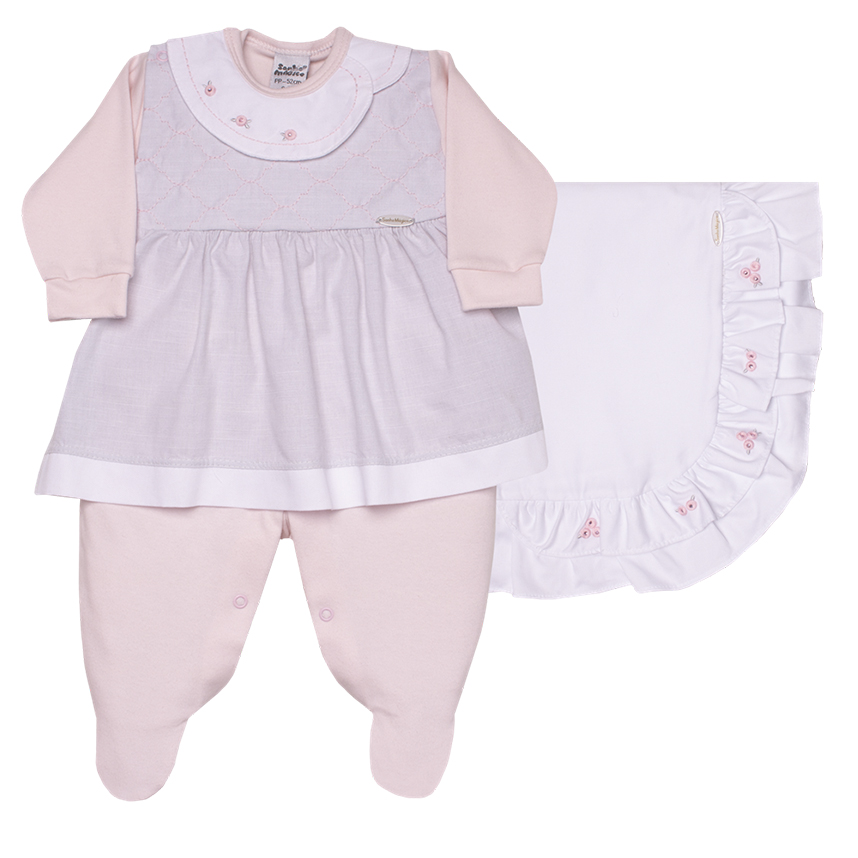 Saída Maternidade Sonho Mágico Bordado Florzinhas 2 Peças Saída Maternidade Sonho Mágico Bordado Florzinhas 2 Peças