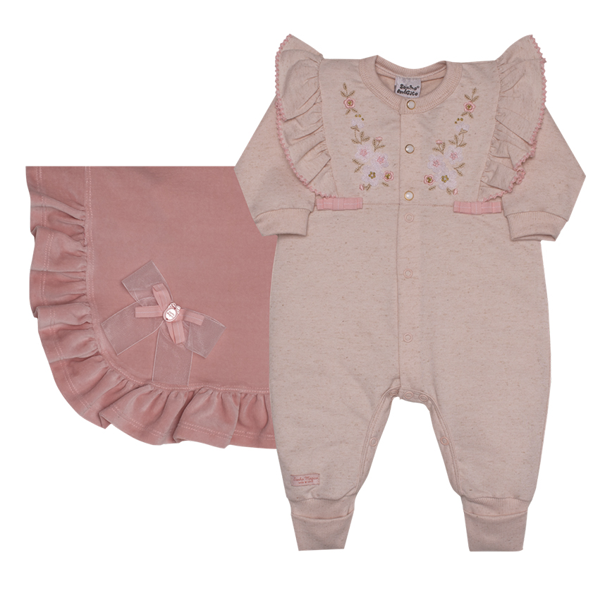 Saída Maternidade Sonho Mágico Bordados Flor  2 Peças Saída Maternidade Sonho Mágico Bordados Flor  2 Peças