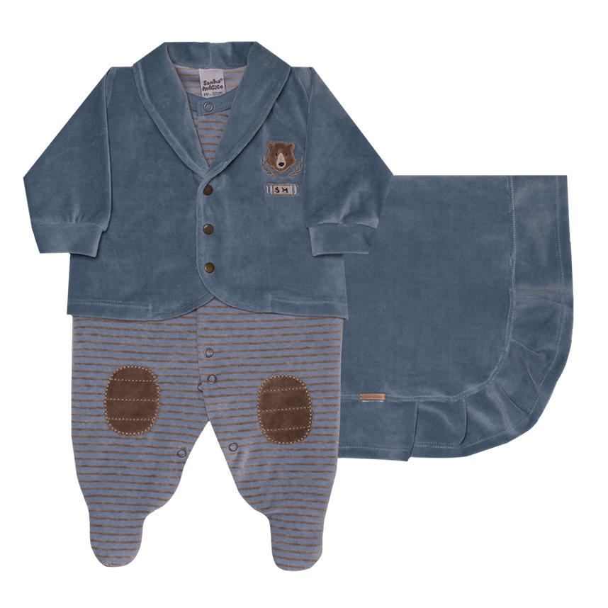 Saída Maternidade Sonho Mágico Bordado Urso  2 Peças Saída Maternidade Sonho Mágico Bordado Urso  2 Peças