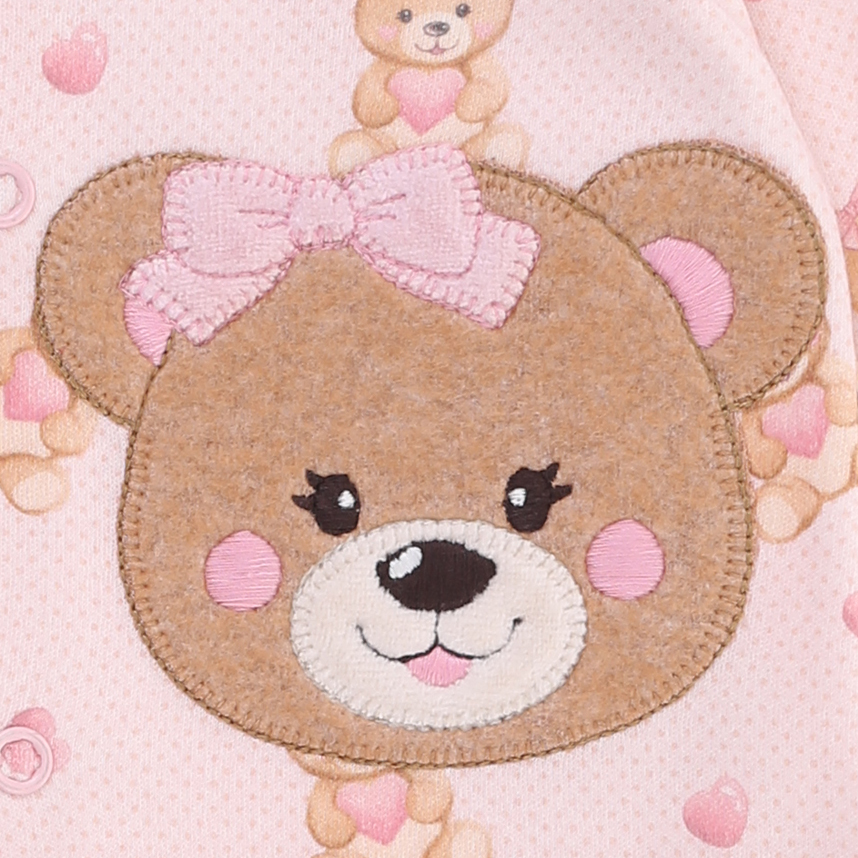 Macacão Bebê Upi Uli Manga Longa Bordado Ursinha