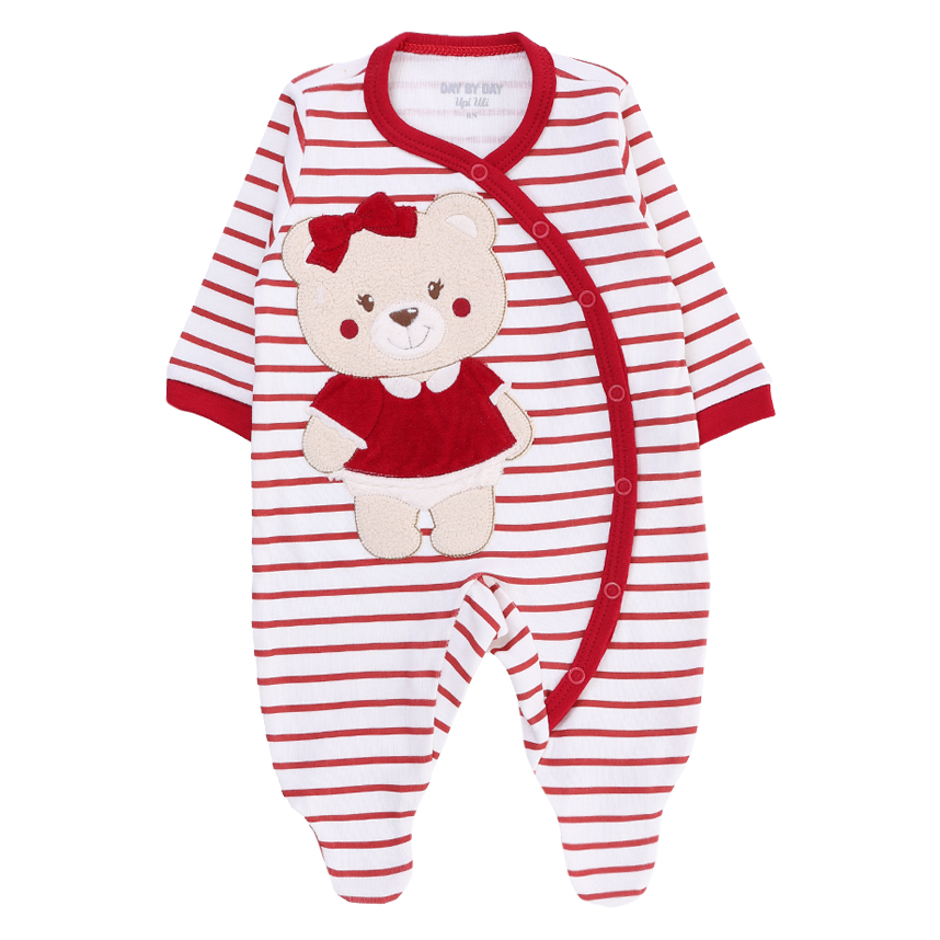 Macacão Bebê Upi Uli Manga Longa Bordado Ursinha Listrado