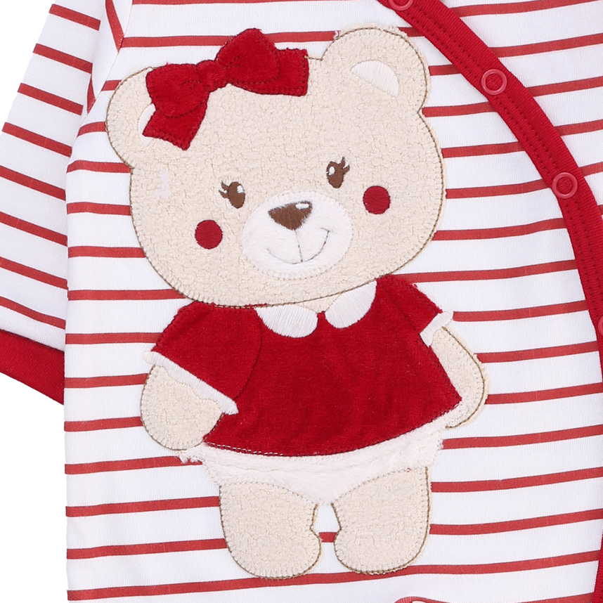 Macacão Bebê Upi Uli Manga Longa Bordado Ursinha Listrado