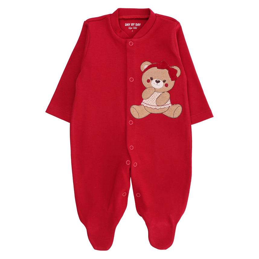 Macacão Bebê Upi Uli Manga Longa Bordado Ursinha