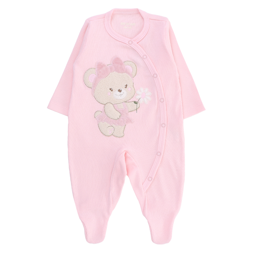 Macacão Bebê Upi Uli Manga Longa Bordado Ursinha