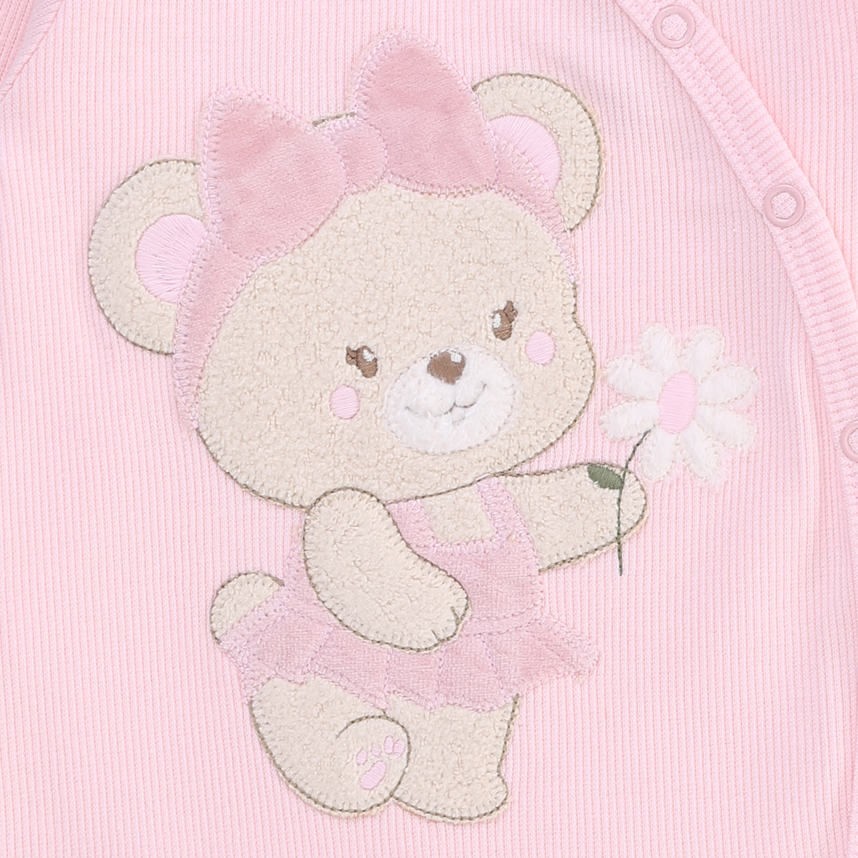 Macacão Bebê Upi Uli Manga Longa Bordado Ursinha