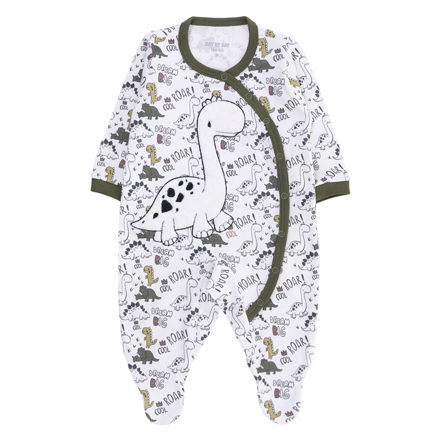 Macacão Bebê Upi Uli Manga Longa Bordado Dinossauro