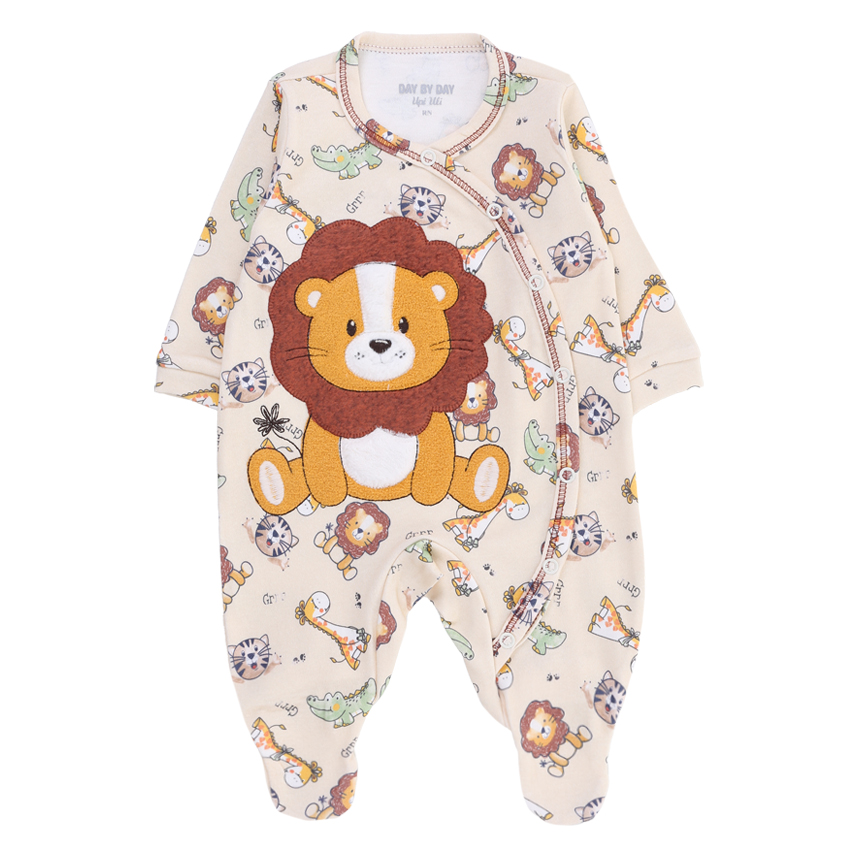 Macacão Bebê Upi Uli Manga Longa Bordado Leãozinho Safari