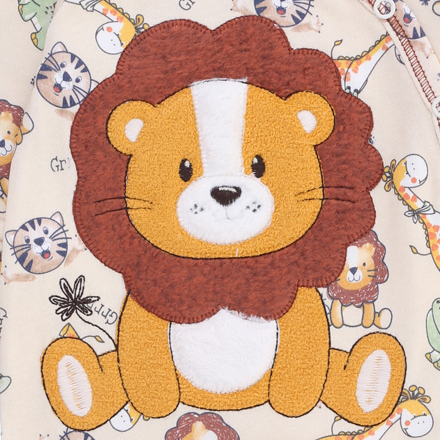 Macacão Bebê Upi Uli Manga Longa Bordado Leãozinho Safari