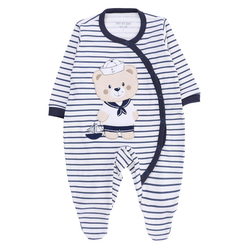 Macacão Bebê Upi Uli Manga Longa Bordado Urso Marinheiro