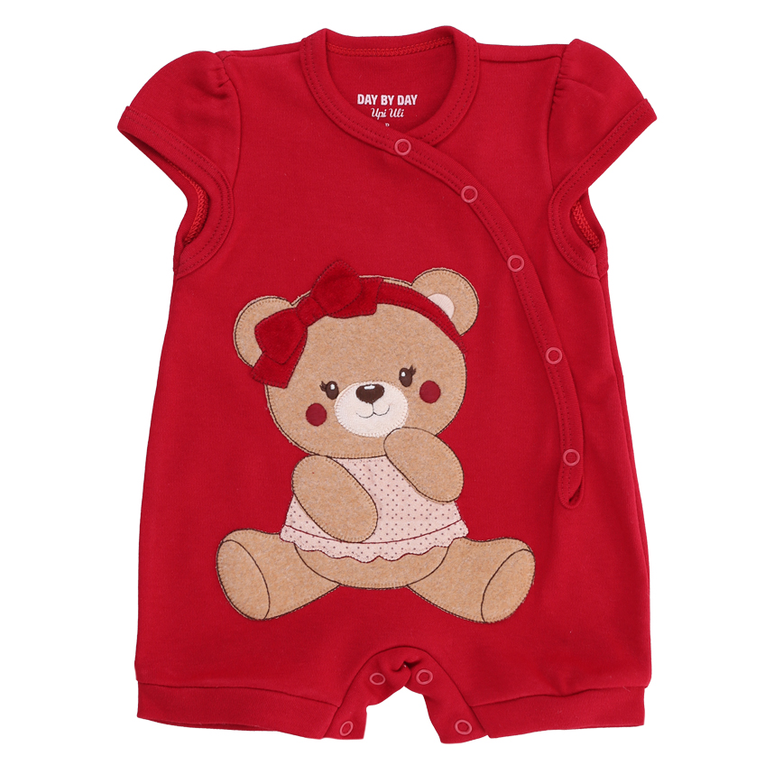 Macacão Bebê Upi Uli Curto Bordado Ursinha