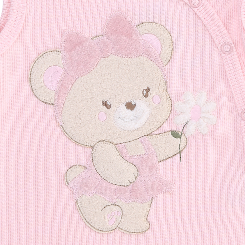 Macacão Bebê Upi Uli Curto Bordado Ursinha