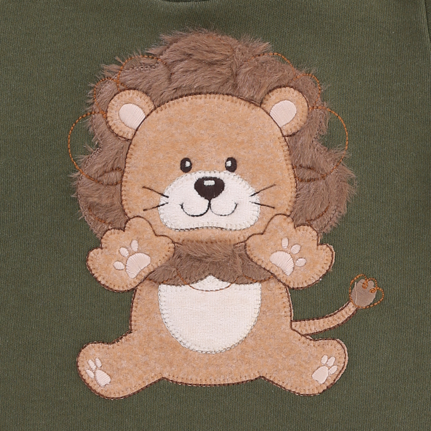 Macacão Bebê Upi Uli Curto Bordado Leãozinho