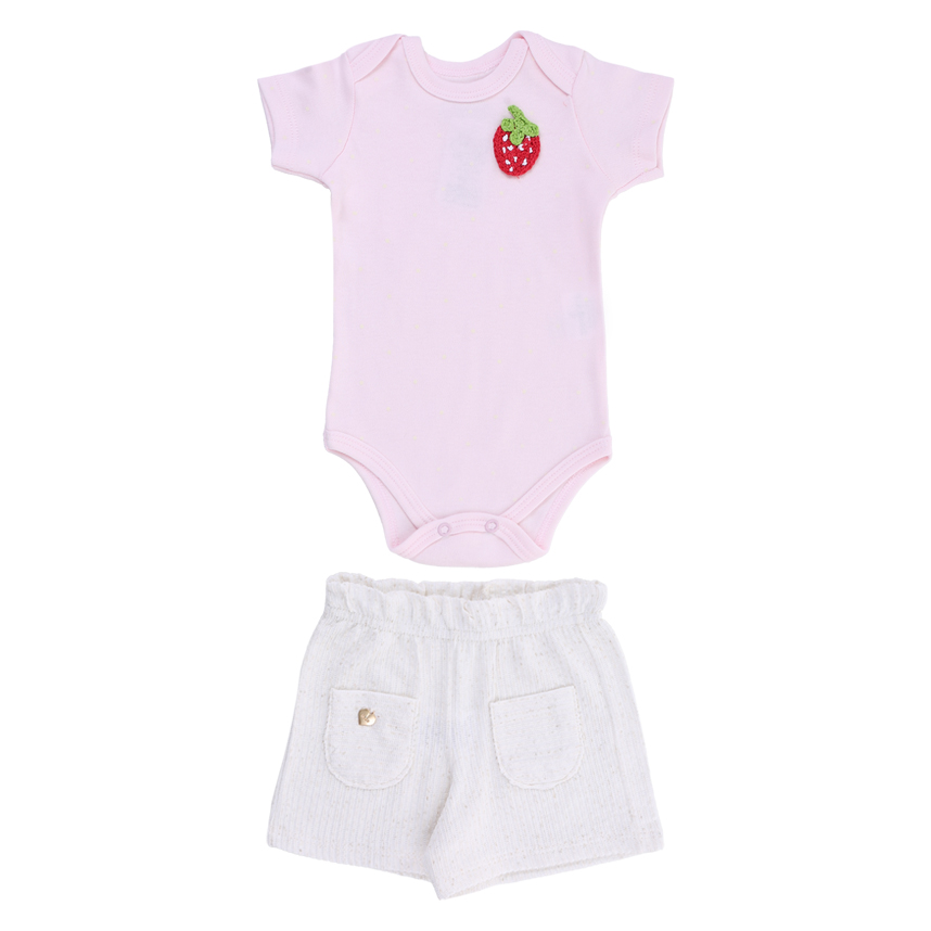 Conjunto Bebê Iaze Body Manga Curta Bordado Morango E Short Conjunto Bebê Iaze Body Manga Curta Bordado Morango E Short