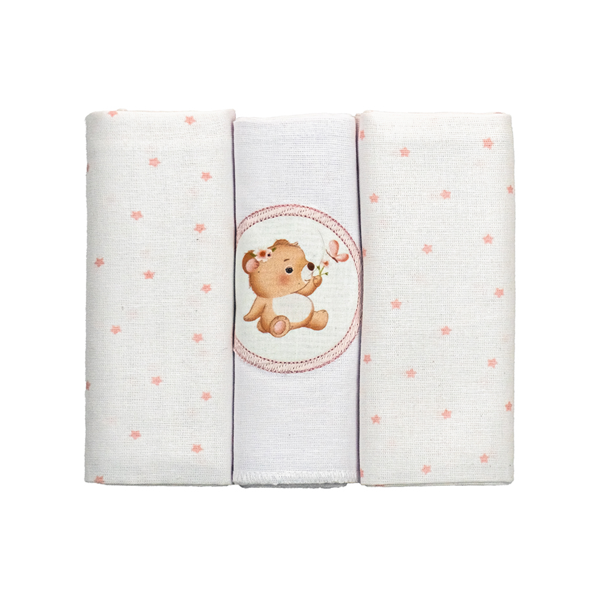 Cueiro Flanelado Bublim Sonhos Liso Com Bordado Ursa 3 Peças