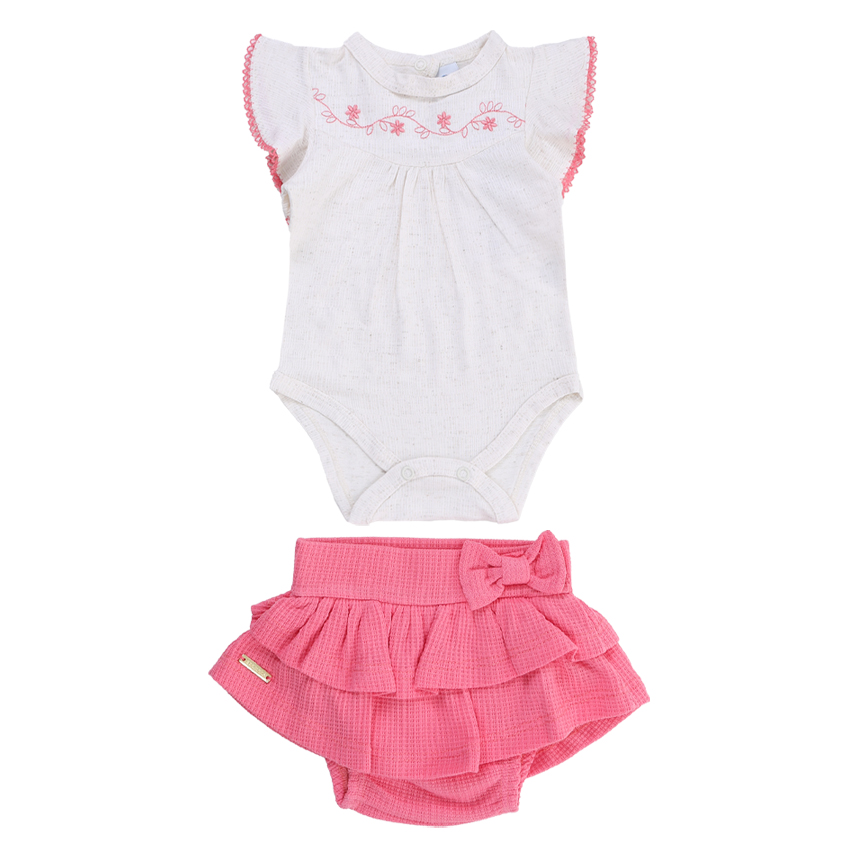 Conjunto Bebê Iaze Body Bordado E Saia Com Laço Conjunto Bebê Iaze Body Bordado E Saia Com Laço