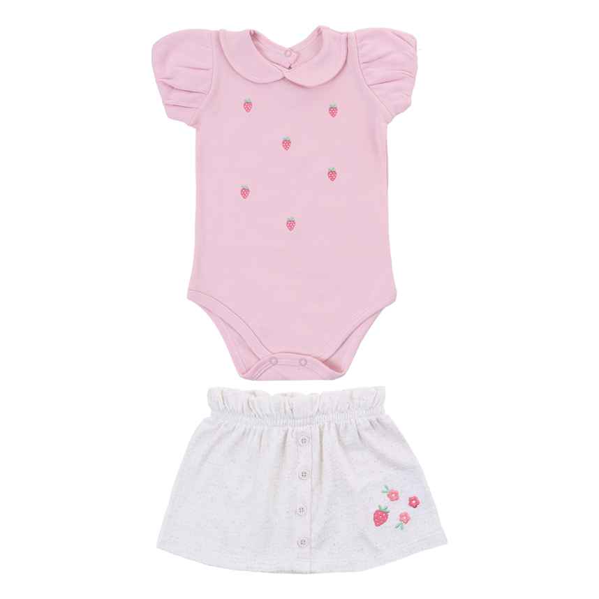 Conjunto Bebê Iaze Body Manga Curta E Short Bordado Morangos Conjunto Bebê Iaze Body Manga Curta E Short Bordado Morangos