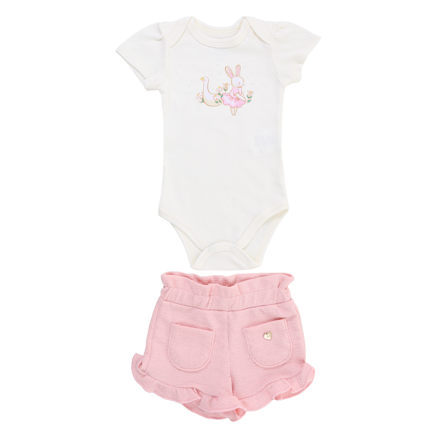 Conjunto Bebê Iaze Body Bordado E Short Com Bolso Conjunto Bebê Iaze Body Bordado E Short Com Bolso