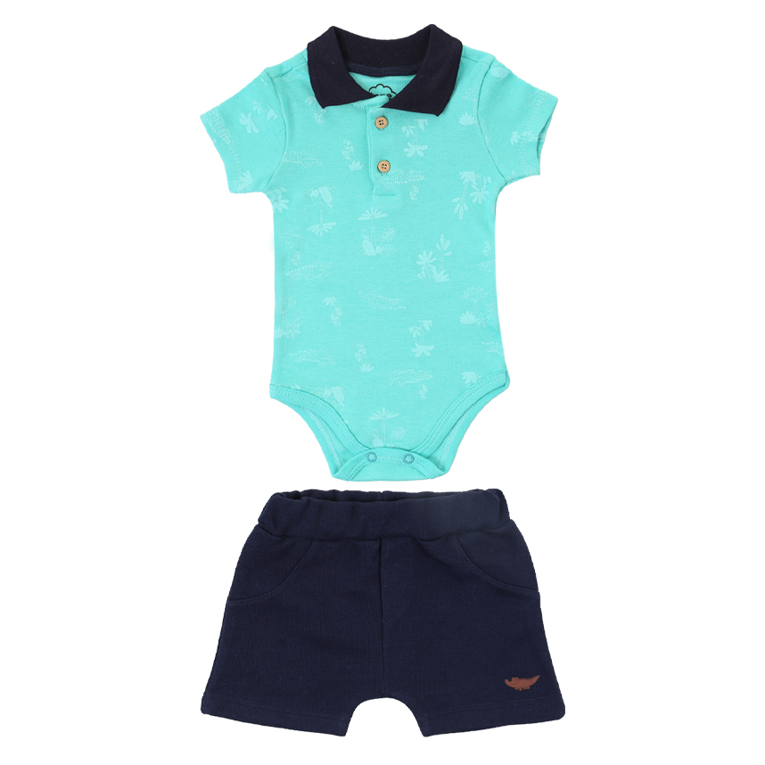 Conjunto Bebê Iaze Body Curto Estampa Jacaré E Bermuda Conjunto Bebê Iaze Body Curto Estampa Jacaré E Bermuda