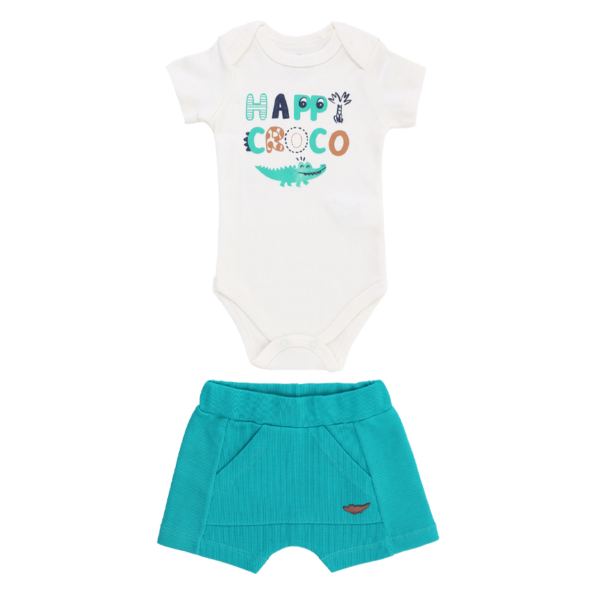 Conjunto Bebê Iaze Body Curto Estampa Jacaré E Bermuda Conjunto Bebê Iaze Body Curto Estampa Jacaré E Bermuda