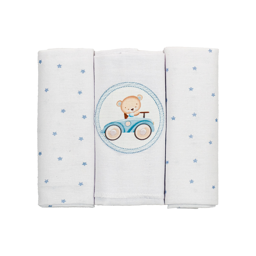 Cueiro Flanelado Bublim Sonhos Liso Com Bordado Urso 3 Peças