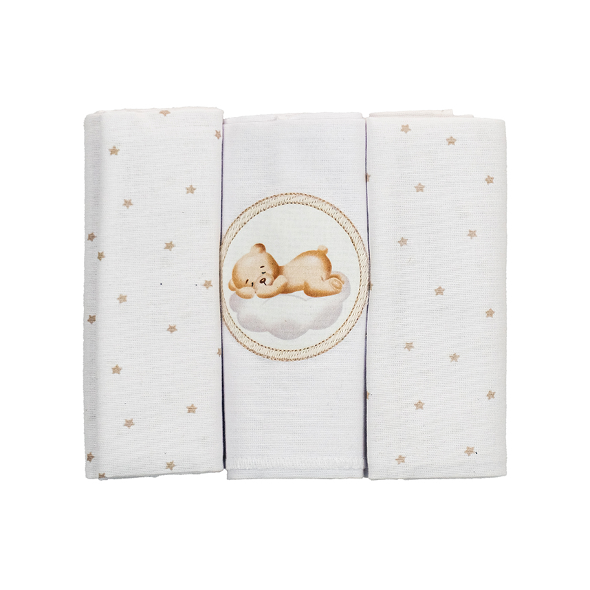 Cueiro Flanelado Bublim Sonhos Liso Com Bordado Urso 3 Peças