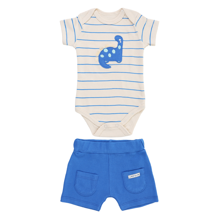 Conjunto Bebê Iaze Body Dinossauro Com Listras E Bermuda Conjunto Bebê Iaze Body Dinossauro Com Listras E Bermuda