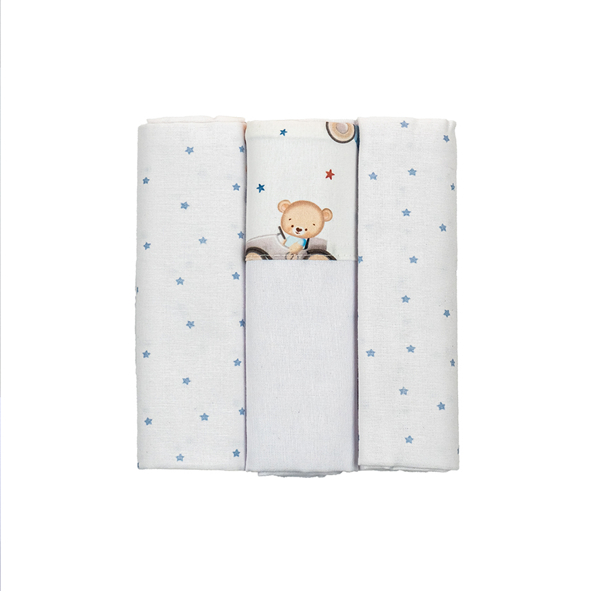 Cueiro Flanelado Bublim Sonhos Liso Com Estampa Urso 3 Peças Cueiro Flanelado Bublim Sonhos Liso Com Estampa Urso 3 Peças