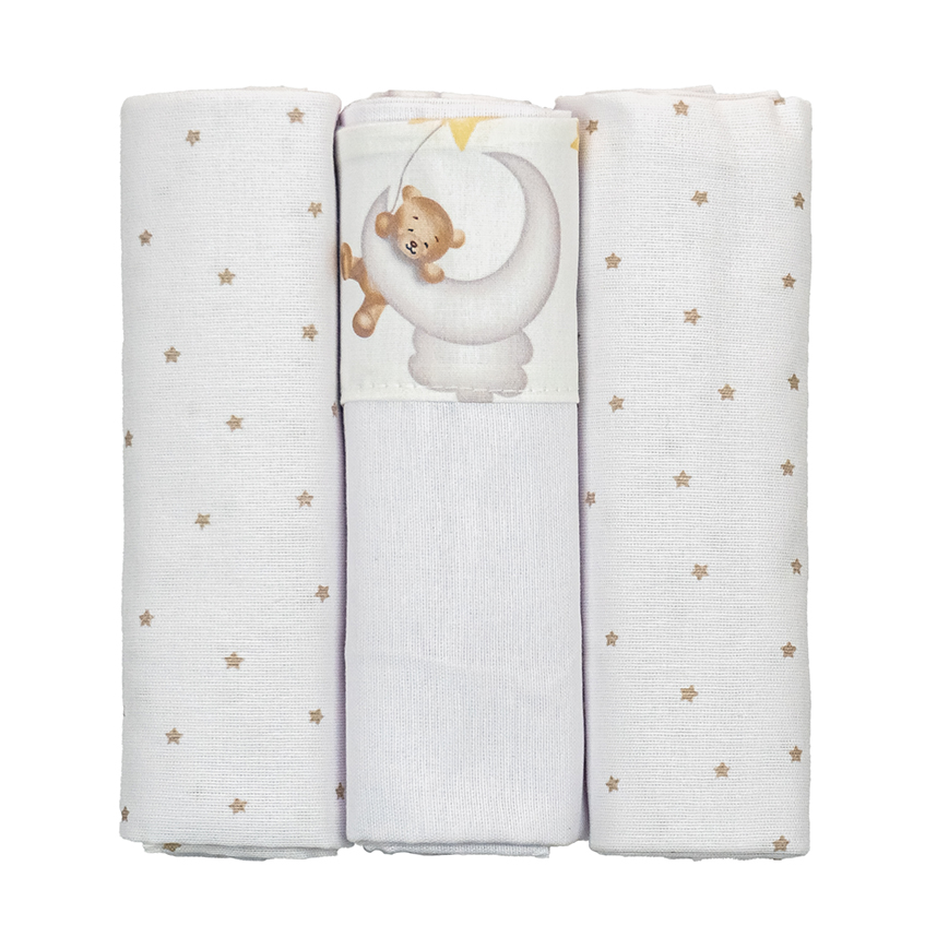 Cueiro Flanelado Bublim Sonhos Liso Com Estampa Urso 3 Peças Cueiro Flanelado Bublim Sonhos Liso Com Estampa Urso 3 Peças