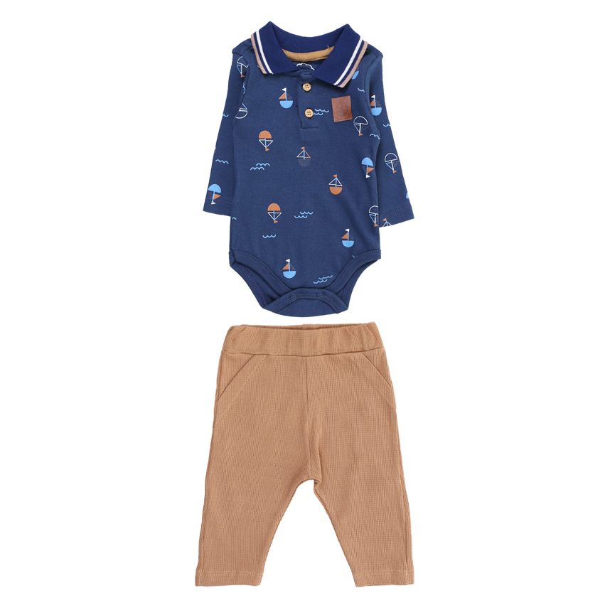 Conjunto Bebê Iaze Body Gola Polo Estampa Barcos e Calça Conjunto Bebê Iaze Body Gola Polo Estampa Barcos e Calça